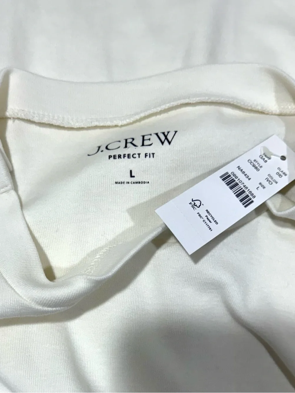 NWT J. Crew Ivory Button-Shoulder The Perfect Tee Top 💯% Cotton